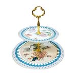 Lemon Tree Floral Round 2 Tier Cake Stand Holder for Party, Serve Snacks, Appetizers, Cakes, Candies | Luxury Ceramic Cupcake Stand (Blue)