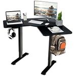 Tangkula L Shaped Electric Standing Desk, 59.5 Inch Corner Stand Up Desk w/ 4 Memory Positions & LCD Display, Height Adjustable Rolling Office Sit Stand Desk w/Lockable Casters & Anti-collision Design (Black)