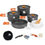 BISONBERG 12 Pcs Camping Cookware Set, Mess Kit, Camping Accessories for Outdoor, Camping Utensils with Carry Bag, Camping Bowl Pot Pan Set - Nonstick Aluminum - for 4-5 People Without Kettle