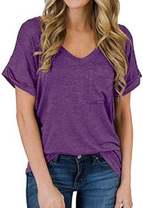 MIHOLL Women's V-Neck Short Sleeve Loose Casual Tee - Dark Purple, XXL