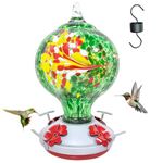 Aoedelyart Hummingbird Feeder Glass,Hand Blown Hummingbird Feeder for Outdoors Hanging,Backyard Garden Decor Christmas Ornaments Hummingbirds Gifts for Women/Unisex,includes an Ant Moat(Green)