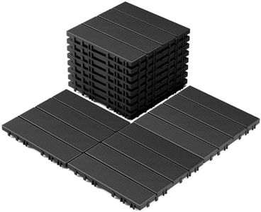 9 Pack Plastic Interlocking Deck Tiles, Patio Deck Tiles Waterproof Outdoor Flooring 12" x 12"All Weather Uses for Porch Poolside Balcony Backyard Pathway, Charcoal Gray