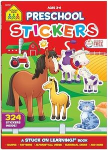 School Zone - Preschool Stickers Workbook - 64 Pages, Ages 3 to 6, Preschool to Kindergarten, 324 Stickers, Shapes, Patterns, ABC's, Numbers, and Letters (School Zone Stuck on Learning® Book Series)