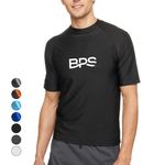 BPS Mens Shortsleeve Dry Fit Rash Guard with 50+ UV Sun Protection for Outdoor, Water Sports, Surfing, and Swimming Activities (Black, S)