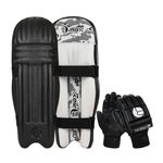 Rmax Cricket Batting Black Legguard & Black Gloves Essential Gear for Batsmen and Wicketkeepers Featuring Advanced Protection and Enhanced Grip ( Combo for Men )