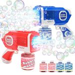 EagleStone 2 Bubble Guns Machine for Kids,8 Hole Light Up Bubble Maker with 4 Refill Solution and 10 Bubble Concentrate for Toddlers,Party Favors Birthday Fun Gifts for Girl Boy Outdoor Toy