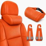 TEAL LAUREL Memory Foam Car Neck Pillow with 2 Headrest Hooks，Orange