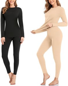SIMIYA 2 Pack Thermal Underwear for Women Long Johns Winter Warm Fleece Lined Base Layer Set Cold Weather Top and Bottom