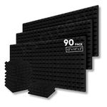 NASA Soundproof Padding Foam Panels, Acoustic Foam Panel Wedge Studio Soundproofing Wall Tiles 2" X 12" X 12" Extra Thick. Absorption Panel High Density Beveled Edge. Pack of 90