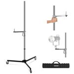 Neewer 88"/224cm Light Stand Stainless Steel Heavy Duty with Pistol Grip, Sliding Arm, Detachable Caster, Folding Leg, 1/4" 5/8" Spigot, Photography Flash/Ring Light Stand, Max Load 22lb/10kg, ST003