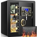 2.3 Cubic Upgrade Safe Box Fireproof Waterproof, Security Home Safe Box with Digital Combination, Electronic Keypad & Keys Interior Lock Box, Fireproof Safe for Side Arm Cash and Important Papers