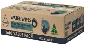 CleanLIFE Water Wipes 640 Bulk Pack- Plastic Free and Bio-Degradable Wipes, Australian Made and Owned