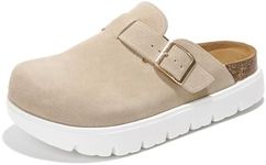 Project Cloud Genuine Leather Clogs for Women - Memory Foam Arch Support Women Footwear Womens Casual Shoes, Non-Slip Platform Clogs Mules for Women 2024 - Women Shoes (Benton Chunky, BEIG, 8.5)