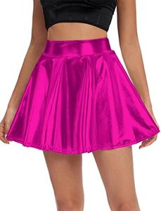 Urban CoCo Women's Shiny Flared Pleated Mini Skater Skirt, Rose, Large