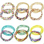 JEOPKO 12 Pieces Waist Beads, Elastic Waist Bead Chains Summer Body Chains Colorful Belly Beads African Bikini Jewelry Chains for waist beads african Women and Girls.