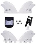 Ho Stevie! FRP Quad (4) Surfboard Fins - Stronger Than Regular Nylon Fins - includes Fin Bag, Screws, Wax Comb and Fin Key (White, Twin Tab)