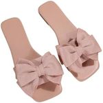 GORGLITTER Women's Bow Sandals Square Open Toe Slip on Dressy Summer Sandals Light Pink 5.5