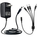 12V 2A 10ft AC to DC Power Supply Adapter & 4-Way DC Power Splitter Cable for CCTV Security Camera/DVR/NVR/LED Strip Lights, UL Listed/FCC/VI