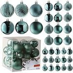 Prextex Peacock Green Christmas Ball Ornaments for Christmas Decorations - 36 Pieces Xmas Tree Shatterproof Ornaments with Hanging Loop for Holiday and Party Decoration (Combo of 6 Styles in 3 Sizes)