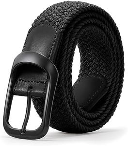 JASGOOD Stretch Belt for Men, Men Elastic Woven Braided Belt 1 3/8 Casual Belt Golf Belt for Jeans Pants, A-Black