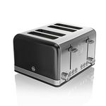 Swan ST19020BN Retro 4-Slice Toaster with Defost/Reheat/Cancle Functions, Cord Storage, 1600W, Retro Black