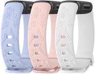 Meliya Compatible with Fitbit Inspire 3 Bands for Women Men, Floral Engraved Silicone Straps Replacement Wristband for Fitbit Inspire 3 Fitness Tracker (Baby Blue+Pink+White)