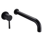 sumerain Matte Black Wall Mount Tub Faucet Tub Filler Long Spout Wall Bathtub Faucet, Single Left-Handed Handle