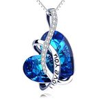 AOBOCO I Love You Necklace Sterling Silver Blue Heart Pendant with Simulated Sapphire Birthstone Crystal from Austria, Anniversary Birthday Jewelry Gifts for Women Girlfriend Wife Daughter Mom