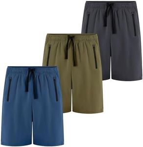 BIG ELEPHANT Kids Casual Shorts with Zipper Pockets and Drawsting, Youth Boys Athletic Shorts for Running Playing