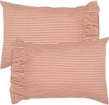 VHC Brands Sawyer Mill Ticking Striped Cotton Farmhouse Standard Bedding Accessory, Pillowcase Set 21x30, Red Country