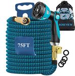 Garden Hose Expandable 75ft Lightweight garden hose 75 Feet Water Hose Heavy Duty Alloy Metal Spray Nozzle 75 Foot Kink Free 75 ft Reel Expanding Flexible Pipe Retractable Collapsible