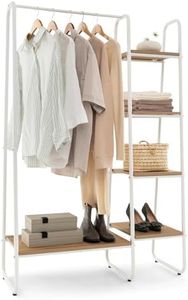 Giantex Metal Garment Rack, 4-Tier Heavy Duty Clothes Wardrobe w/Wood Shelves & Wide Hanging Bar, Freestanding Closet Storage Organizer, Modern Open Clothes Rack for Bedroom Living Room Entryway