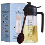 Nestasia 2 in 1 Oil Sprayer & Dispenser Glass Bottle for Kitchen (470ml) - Vinegar & Olive Oil Bottle with Measuring Spoon for Healthy Cooking, Salad Dressing, Air Fryer, BBQ & Grilling (Black)