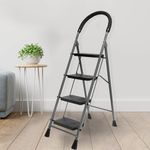 ZOLMIX Premium Steel Ladder, Stairs for Home, Foldable 4 Step Ladder, Sidi, Safety Clutch Lock, Anti Slip Steps, Knee Guard, Firm Grip, Anti Skid, Durable, Heavy Duty, Lader 5 Years Warranty - Grey