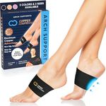 Copper Compression Copper Arch Support - 2 Plantar Fasciitis Braces / Sleeves. GUARANTEED Highest Copper Content. For Foot Care, Heel Spurs, Plantar Fasciitis, Pain In Feet And Flat Arches. (1 PAIR)