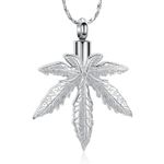 Imrsanl Marijuana Leaf Urn Necklace for Ashes for Men Women Adults Stainless Steel Maple Leaf Cremation Jewelry Urn Pendant Ashes Holder Memorial Locket, Stainless Steel, stainless steel