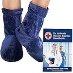 Doctor Developed Heated Booties (Not for walking in) - Foot Warmers for Women & Men - Heat Therapy Socks w/Microwavable Heating Pad for Feet - Foot Warmer Booties & Doctor Written Handbook [Blue]