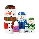 5 Piece Nesting Dolls Wooden Russian Matryoshka Doll Cute Handmade Santa Snowman Stacking Doll Kids Toy for Christmas and Birthday