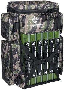 Evolution Fishing Drift Series 3700 Tackle Backpack with QuikLatch System & 2 Rod Holders – Tiger Stripe Camo, Heavy Duty Fishing Backpack w/ 6 Tackle Trays