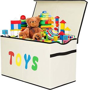 YOLOXO Toy Box Chest, Collapsible Sturdy Storage Bins with Lids, Extra Large Kids Toy Storage Organizer Boxes Bins Baskets for Kids, Boys, Girls, Nursery Room (New Beige)