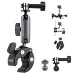 TELESIN Motorcycle Handlebar Bicycle Bike Mount Clamps for GoPro Hero 13 12 11 10 9 DJI Osmo Action 5 Pro 4 3 insta360, 360° Double Ball Head Clamp Holder with 1/4-20mm Adapter for Camera and Phone