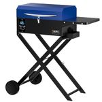 ONLYFIRE GRILLS BBQ Wood Pellet Grill Smoker with Foldable Cart, Meat Probe & 2 Tiers Cooking Area, Outdoor Portable BBQ Grill for Patio Backyard RV Tailgating Camping Barbecue Party, Blue GS342