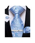 DiBanGu Silk Paisley Ties for Men Woven Necktie and Pocket Square Tie Clip Cufflinks Set Party Wedding Tie with Gift Box, Sky Blue Paisley, One Size