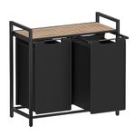 VASAGLE Laundry Basket, 2-Compartment Laundry Hamper, Pull-Out and Removable Laundry Bags, Laundry Sorter, Shelf, Metal Frame, 2 x 46L, 73 x 33 x 72 cm, Camel Brown and Black BLH201B50