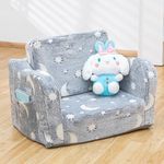 Baby Toddler Baby Sofa Couch for Kids Foldable 2-in-1 Fold Out Couch Bed for Playroom, Pull Out Children Convertible Sofa to Lounger Sleeper Chair for Boys & Girls with Double Pockets - Glowing Grey