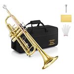 Eastar ETR-390 Standard B Flat Trumpet for Beginners Intermediate, Advanced Upgraded Trumpet Instrument with Hard Case, Cleaning Kit, 7C Mouthpiece, Gloves, Golden