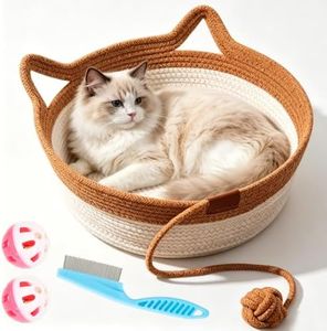 Cxyrna Instinct Basket for Cats, 35/40/46cm Stimuli Handwoven Cat Basket Bed with Cat Ear Handles, Cotton Rope Cat Basket Bed Ball Rope, Indoor Use for All Cats