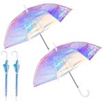 Holographic Wide Umbrella Iridescent Clear Umbrella for Wedding Automatic Open Windproof Parasol Umbrella J Hook Stick Umbrella, 39 Inch (2 Pieces)