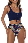 Vozobi Women's High Waisted Bikini Sets Scoop Neck Swimsuit Cheeky Thong Bottom Two Pieces Bathing Suit Pool Beach Set