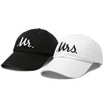 DALIX Mr. and Mrs. Baseball Cap Bride Groom Matching Hats Couples Set, Black/White, One size